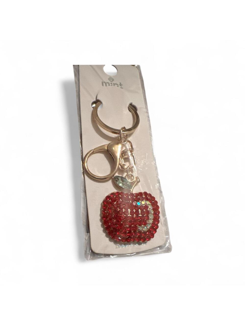Mint Red Rhinestone Apple Keychain Accessory Charm - Picture 2 of 2